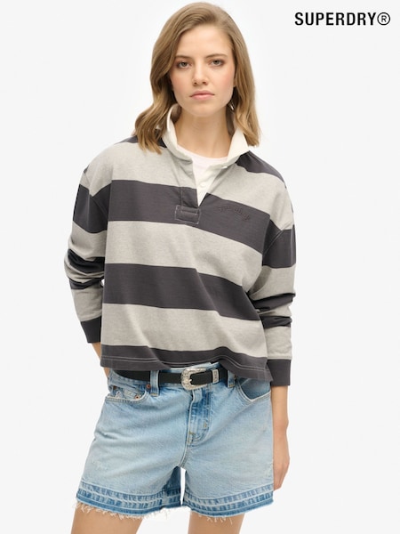 Superdry Grey Ath Essential Stripe 100% Cotton Rugby T-Shirt (E54005) | kr716