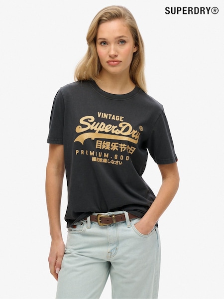 Superdry Mid Back In Black VL Metallic Relaxed T-Shirt (E54015) | 67 QAR