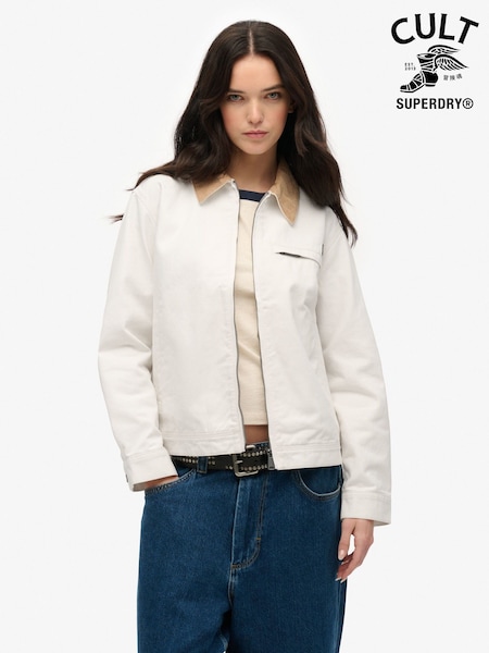 Superdry Off White 100% Cotton Corduroy Collar Ranch Jacket (E54035) | €115