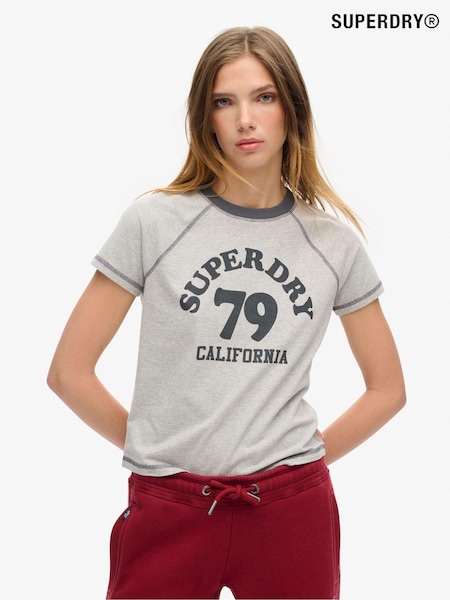Superdry Grey Marl Athletic Raglan Graphic 100% Cotton T-Shirt (E54037) | R$ 245