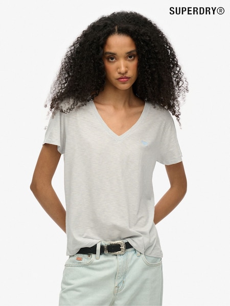 Superdry Blue Slub Embroidered Relaxed V-Neck T-Shirt (E54042) | €25