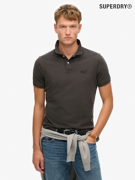 Superdry Destroy Black Vintage Destroy Relaxed 100% Cotton Polo Shirt (E54054) | €53