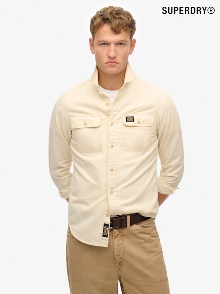 Superdry Cream Cotton Workwear Relaxed Long Sleeve Shirt (E54058) | R$ 495