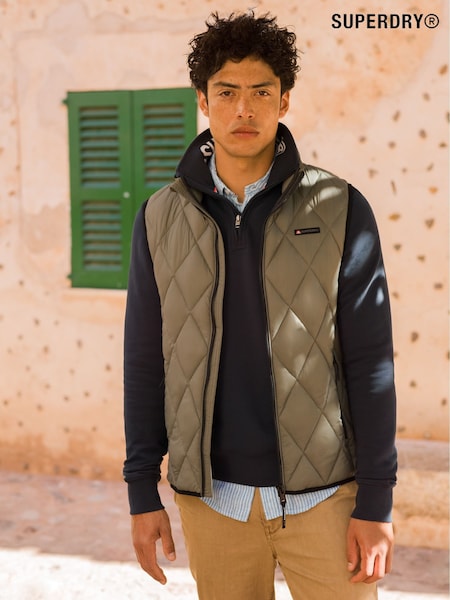 Pölyinen Olive Vihreä - Superdry Diamond Quilt Fuji Lite Slim Fit Gilet (E54067) | €118