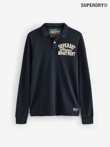 Superdry Eclipse Navy Vintage Athletic Long Sleeve Slim Fit Polo Shirt (E54088) | R$ 445