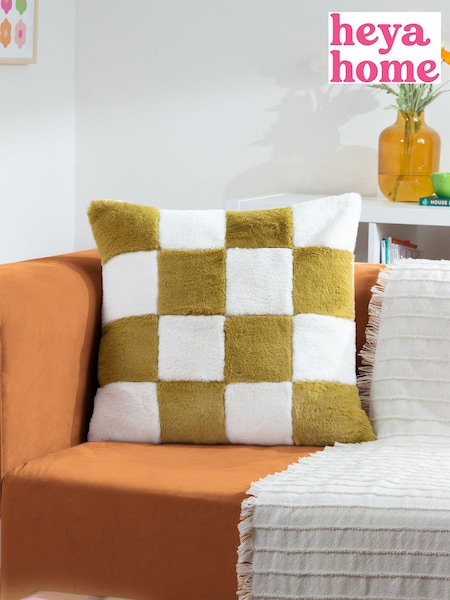 heya home Olive Cozee Check Faux Fur Cushion (E54112) | €23