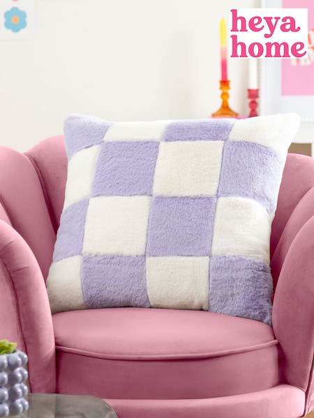 heya home Lilac Cozee Check Faux Fur Cushion (E54115) | €23