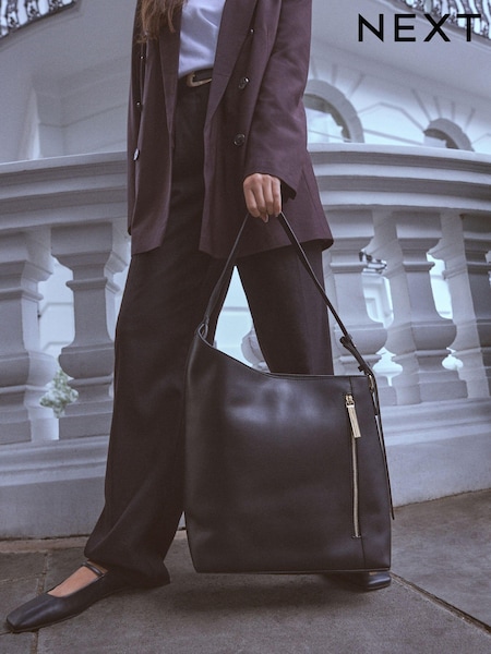 Black Leather and Premium Asymmetric Shoulder Bag (E54120) | €111