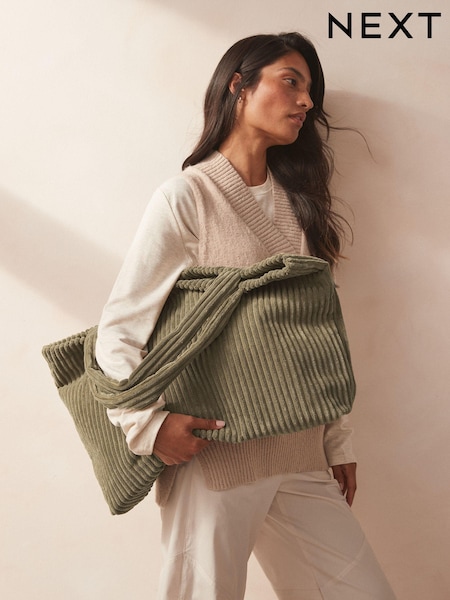 Khaki Green Cord Shopper Bag (E54124) | AED71