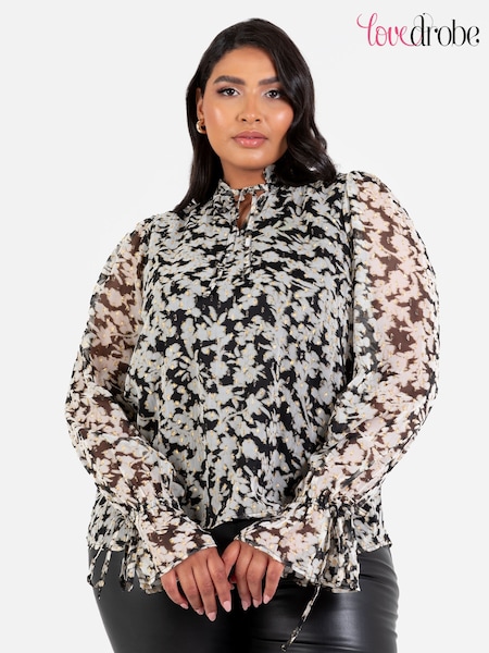 Schwarz - Lovedrobe Tie Neck Black Blouse with Tie Cuffs (E54178) | 24 €