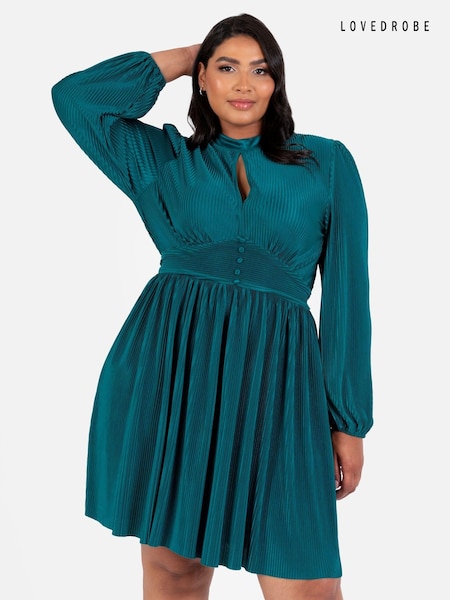 Albastru - lovedrobe Plisse Mânecă lungă Keyhole Detail Mini Negru Rochie (E54179) | 175 LEI