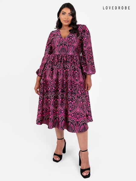 Lovedrobe Pink Satin Button Front Long Sleeve Midi Dress (E54180) | €34