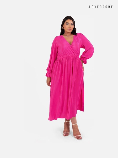 Loveabode Pink Plisse Long Sleeve Wrap Midaxi Dress (E54186) | 156 QAR