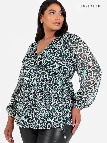 Lovedrobe Metalised Fibre Print Long Sleeve Wrap Top (E54190) | €23
