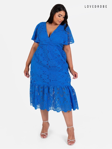 Loveabode Dark Blue Lace Cape Sleeve Midaxi Dress (E54192) | €47.50
