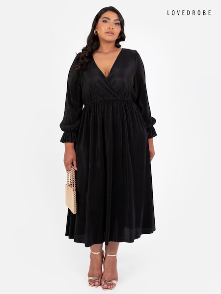 Plisse Long Sleeve Wrap Midaxi Dress (E54197) | 156 QAR