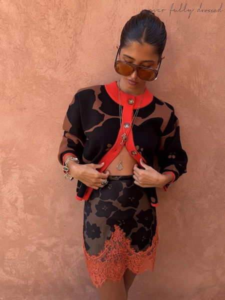 Brown - Never Fully Dressed Jaden Floral Jacquard Zizi Cardigan
