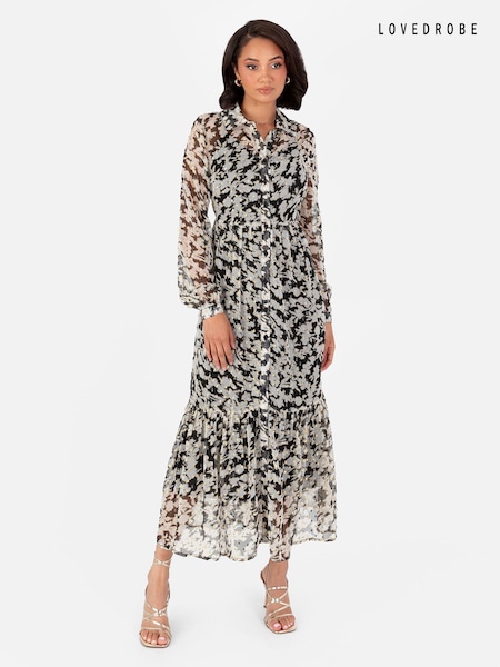 Lovedrobe Tiered Midaxi Shirt Dress With Metallic Thread (E54281) | 38 €