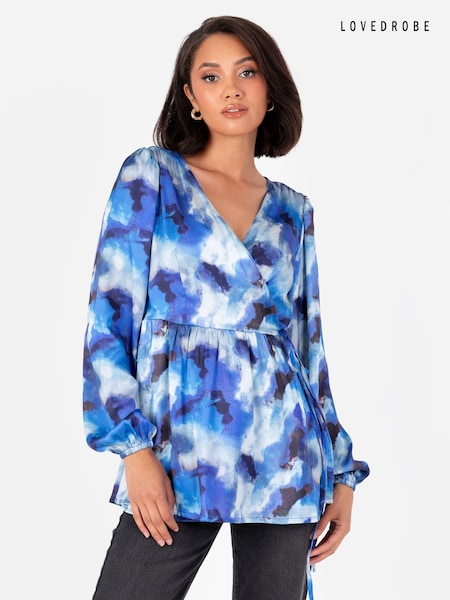 Lovedrobe Metalised Fibre Print Long Sleeve Wrap Top (E54282) | 146 LEI