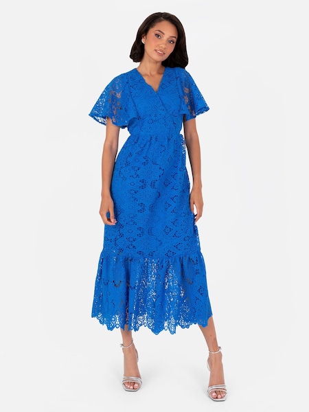 Loveabode Dark Blue Lace Cape Sleeve Midaxi Dress (E54287) | €49