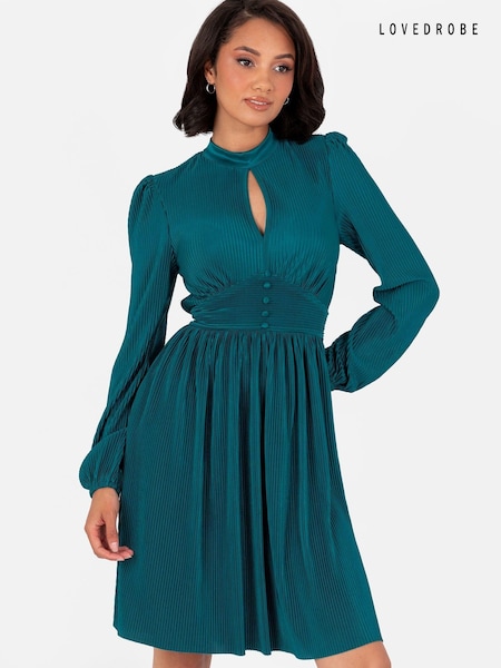 Albastru - lovedrobe Plisse Mânecă lungă Keyhole Detail Mini Negru Rochie (E54292) | 175 LEI