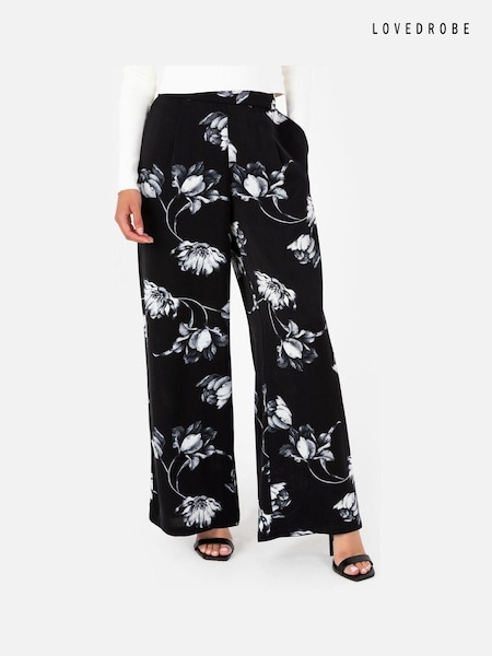 Lovedrobe Satin Wide Leg Printed Black Trousers (E54295) | €25