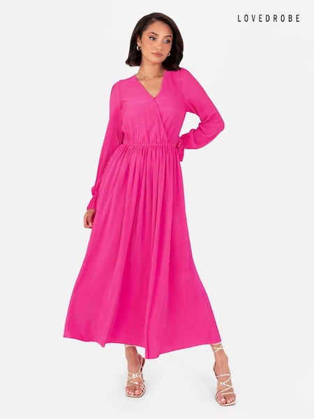 Loveabode Pink Plisse Long Sleeve Wrap Midaxi Dress (E54296) | 34 €