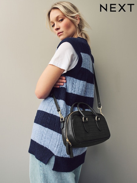 Black Leather Mini Bowler Bag (E54309) | €41