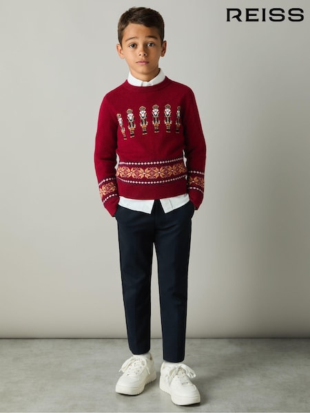 Reiss Red Carthew 3-9 yrs Nutcracker Intarsia Jumper with Wool and Alpaca (E54477) | AED317