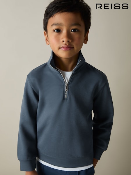 Reiss Dark Diesel Blue Ethan 3-9 yrs Interlock-Jersey Half-Zip Sweatshirt (E54479) | €55