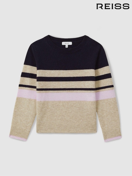 Reiss Navy Audrey 13-14 yrs Wool Blend Striped Crew Neck Jumper (E54480) | AED310
