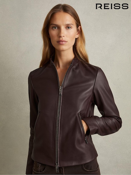 Reiss Berry Allie Leather Collarless Biker Jacket (E54481) | €502