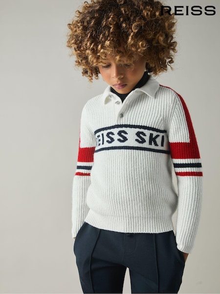 Reiss Off White/Red Acklin 3-9 yrs Colourblock Ski Polo Neck Jumper (E54484) | ₪292