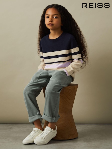 Reiss Navy Audrey 4-9 yrs Wool Blend Striped Crew Neck Jumper (E54508) | €51