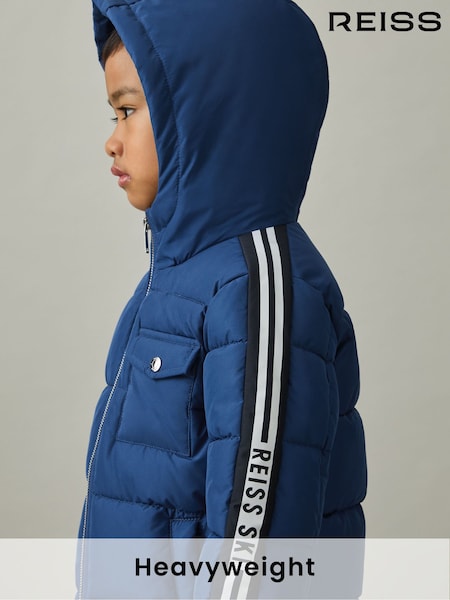 Reiss Airforce Blue Walters 9-13 yrs Fleece-Collar Quilted-Shell Jacket (E54511) | €104