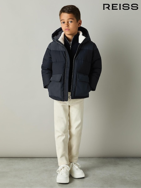 Reiss Navy Rigel 3-9 yrs Hooded Twill and Shell Puffer Jacket (E54514) | ₪569