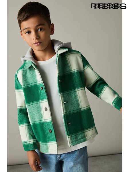 Reiss Green/Off White Mcfadden Wool-Blend Checked-Twill Overshirt (E54518) | €88