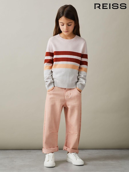 Reiss Pink Audrey 4-9 yrs Wool Blend Striped Crew Neck Jumper (E54519) | €51