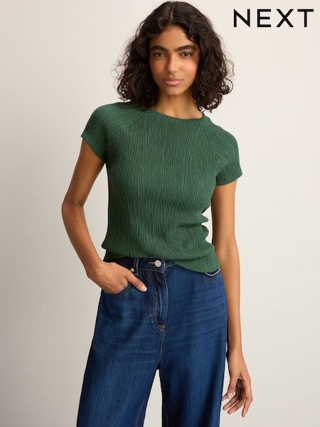Green Raglan Short Sleeve Textured Top (E54572) | 40 QAR
