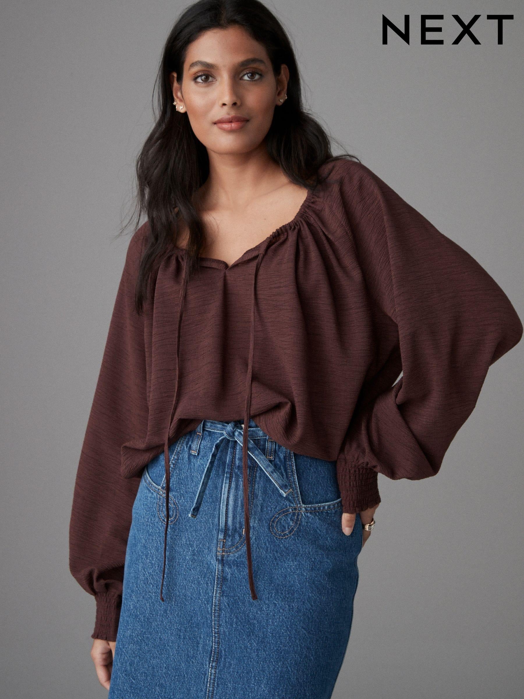 Buy Women's Tops Curve Red Tie Neck Online | Next USA