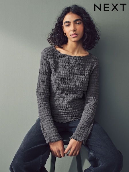 Harmaa - Pitkä hiha Textured Top (E54603) | €47