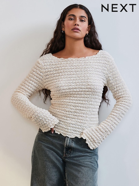 Ecru - Pitkä hiha Textured Top (E54604) | €47