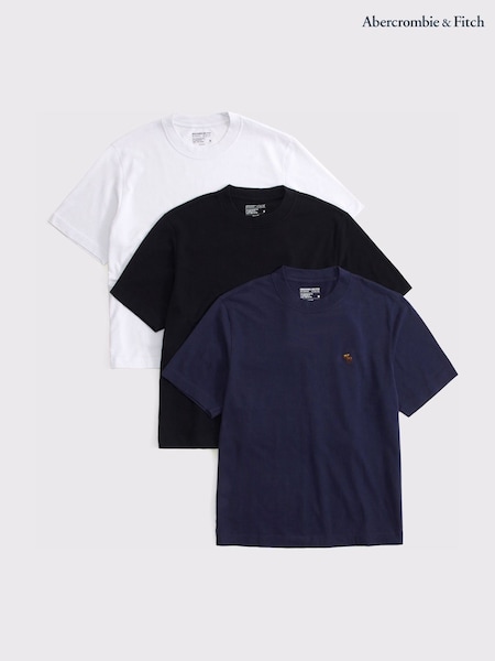 Blue - Regular Abercrombie & Fitch Premium Heavyweight Icon T-shirts 3 Pack