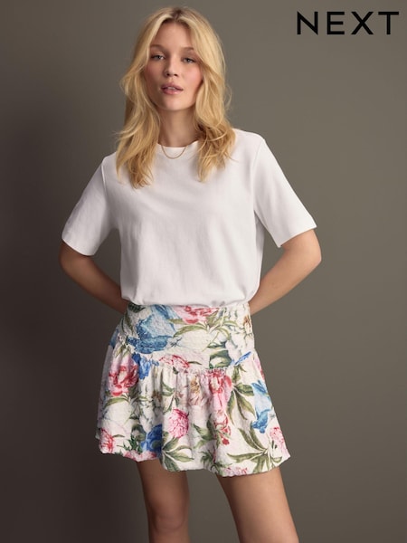 Floral Jersey Bubble Hem Mini Skirt (E54624) | $49