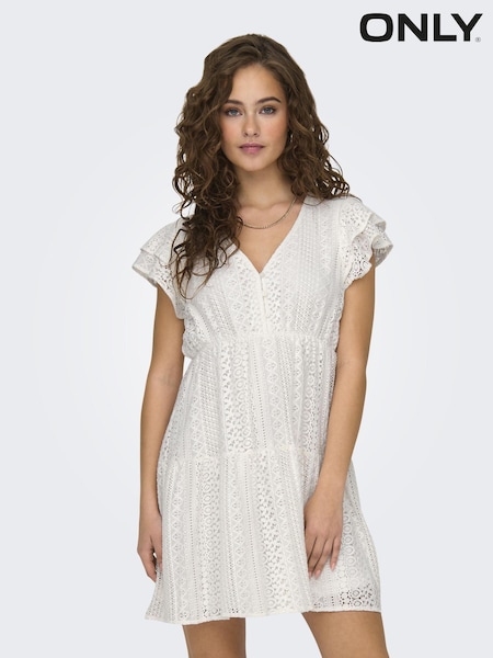 ONLY White Lace Mini Dress with Frill Sleeve (E54653) | €25