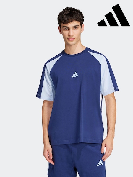 adidas Blue Seasonal Essentials Colourblock 100% Cotton T-Shirt (E54708) | €18