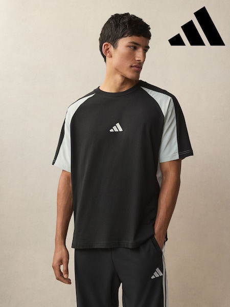adidas Black Seasonal Essentials Colourblock 100% Cotton T-Shirt (E54720) | 89 SAR