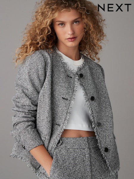 Black/White Boucle Collarless Jacket (E54745) | €59