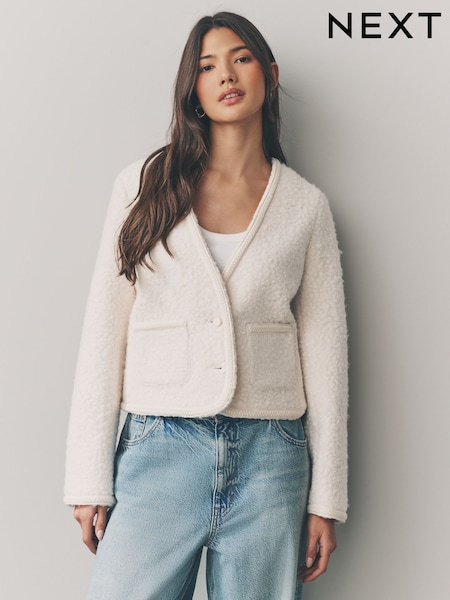 Ecru Boucle Fluffly V-Neck Jacket (E54747) | €50