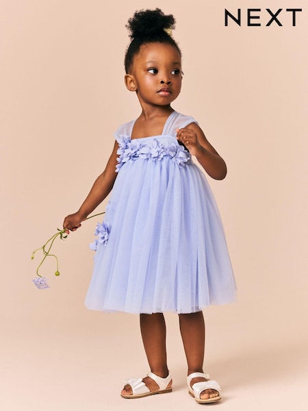 Blue Sleeveless Flower Mesh Dress (3mths-7yrs) (E54785) | €37 - €43